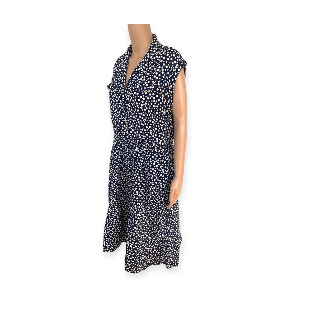 50s Blue Polka Dot Dress Summer Sleeveless Vintage L 40 32 46